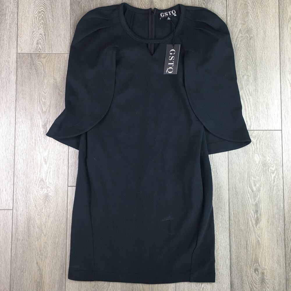 NWT GSTQ Black Terry Knit Cape Dress Medium